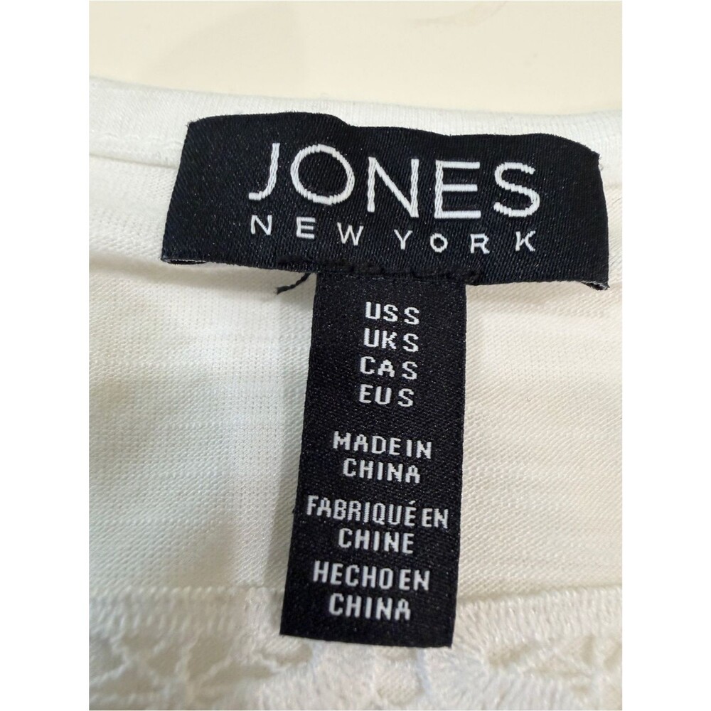 Jones New York Lace Inset Top Dolman Sleeve Stretch Knit White Pullover S NEW - Picture 11 of 13